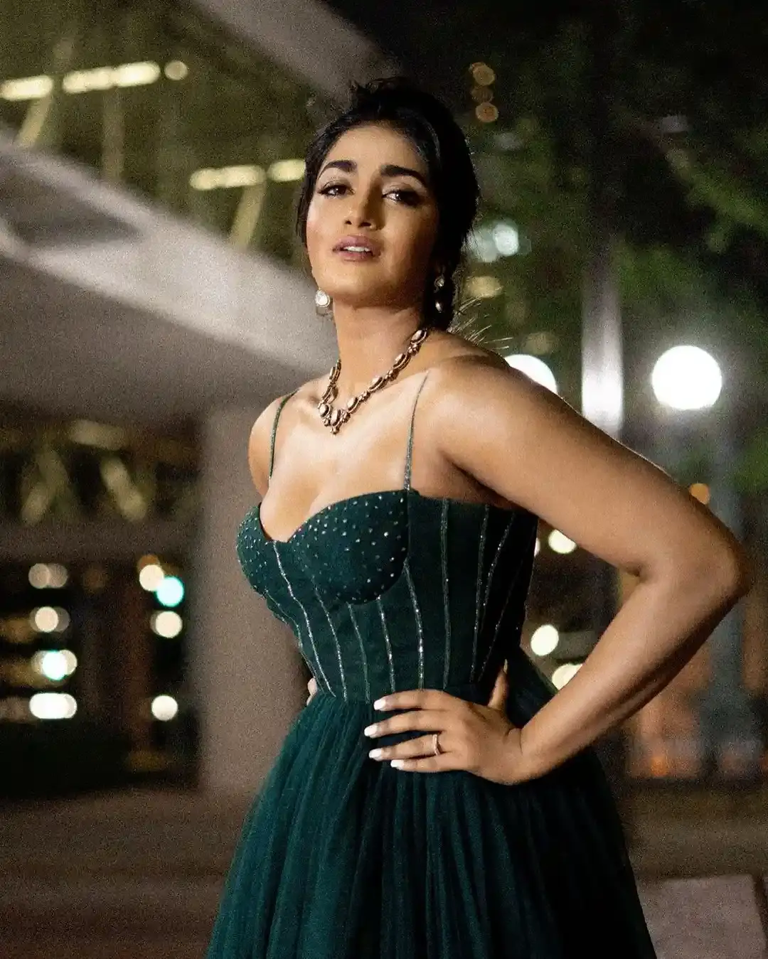 HYDERABAD GIRL DIMPLE HAYATHI IN BEAUTIFUL LONG GREEN GOWN 3
